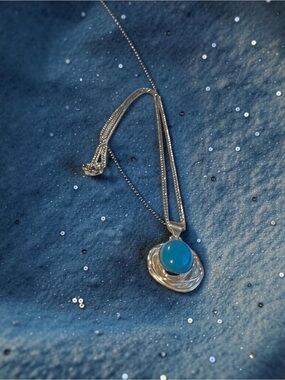 Sterling Silver Blue Stone Pendant Necklace - Women Jewelry